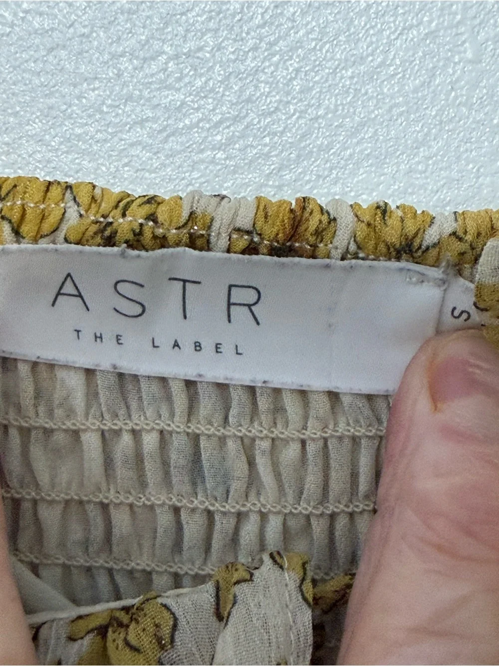 Astr the label Square Neck Ruched Top ivory mustard yellow floral blouse